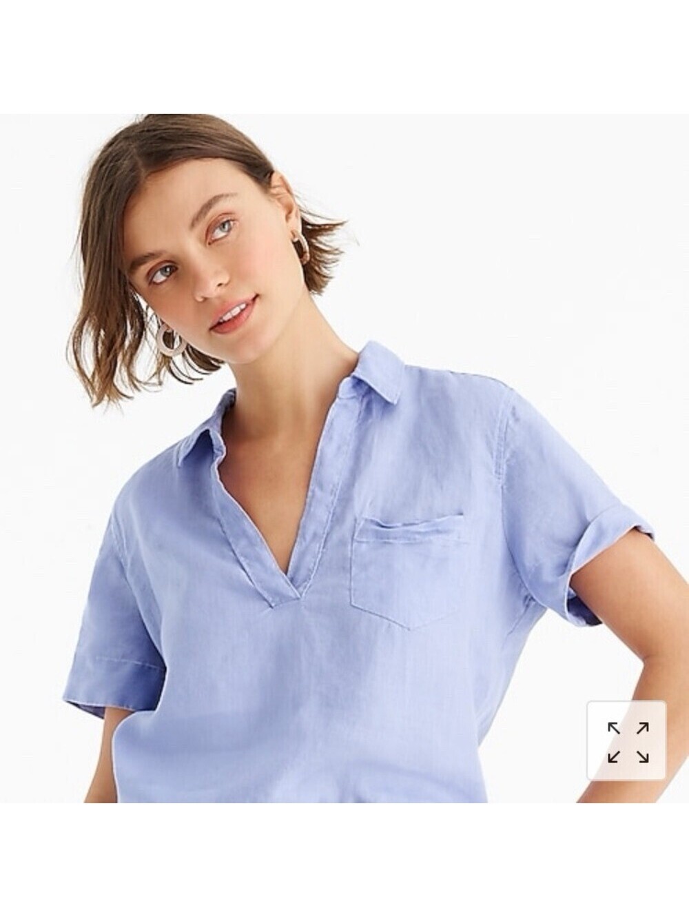 J.CREW Women’s Short Sleeve Beauchamps 100% Linen Popover Shirt In Blue-Small